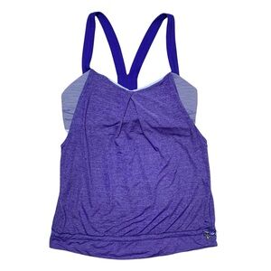 Lululemon Tank Top Attached Sports Bra Racerback Purple Stripe Drawstring